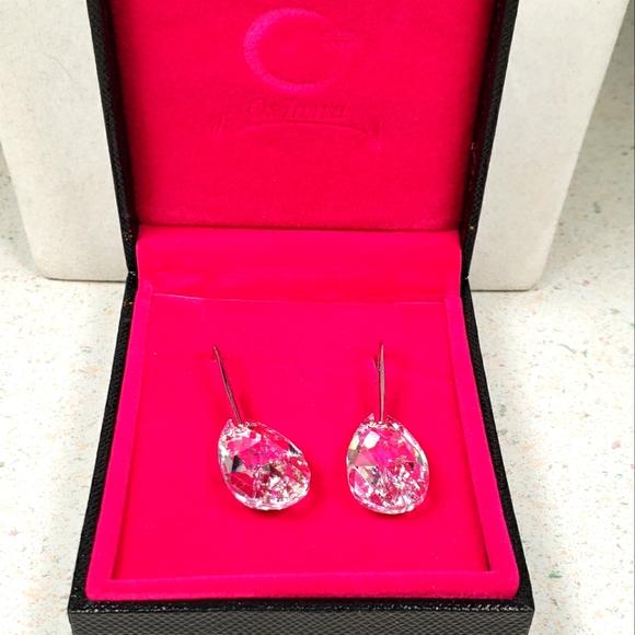 Osiana Swarovski Crystal Teardrop White Patina Dangle Earrings - Picture 2 of 14